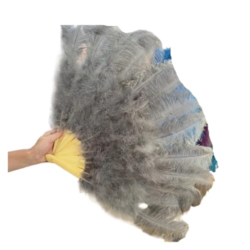 SPPEOUKJ Feder-FäCher Federn Fan Party Hochzeit Feier Bauchtanz Show DIY Dekorative 13 Knochen Federn Fan Fur TanzauffüHrungen(Gray,2PCS Left and Right) von SPPEOUKJ