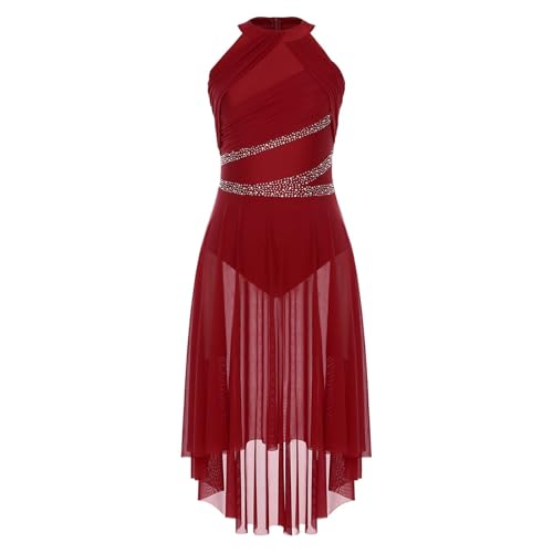 SPPEOUKJ Moderne BallettkostüMe Lila Ballettkleid for Damen, ärmellos, Netzstoff, modern, lyrisch, Tanzkostüm, Gymnastik, Eiskunstlauf, Trikots FüR AuffüHrungen(Burgundy,XXL) von SPPEOUKJ