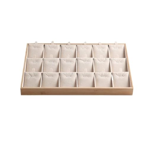 SPPEOUKJ Schmucktabletts Bambus PU Schmuck Anhänger Tablett Halskette Lagerung Schmuck Organizer Tablett Halter Schaufenster for Schublade 18Grids Fur Schmucktablett(Beige Velvet) von SPPEOUKJ