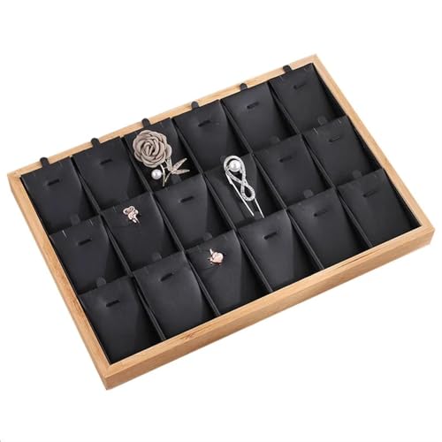 SPPEOUKJ Schmucktabletts Bambus PU Schmuck Anhänger Tablett Halskette Lagerung Schmuck Organizer Tablett Halter Schaufenster for Schublade 18Grids Fur Schmucktablett(Black) von SPPEOUKJ