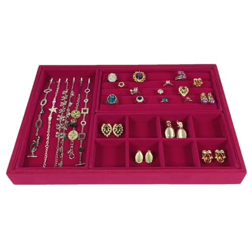 SPPEOUKJ Schmucktabletts Roter Samt Schmuck Display Tablett Halskette Anhänger Perlen Lagerung Schaufenster Box Schmuck Tablett Ring Armband Orgnizer Fur Schmucktablett(1 Set(4pcs)) von SPPEOUKJ
