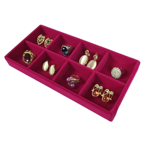 SPPEOUKJ Schmucktabletts Roter Samt Schmuck Display Tablett Halskette Anhänger Perlen Lagerung Schaufenster Box Schmuck Tablett Ring Armband Orgnizer Fur Schmucktablett(8 grids Tray) von SPPEOUKJ