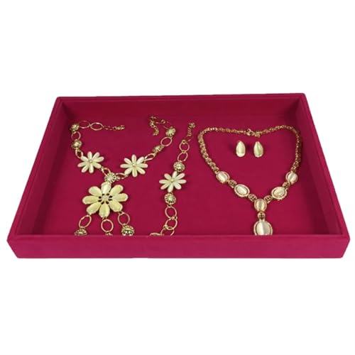 SPPEOUKJ Schmucktabletts Roter Samt Schmuck Display Tablett Halskette Anhänger Perlen Lagerung Schaufenster Box Schmuck Tablett Ring Armband Orgnizer Fur Schmucktablett(Flat Tray) von SPPEOUKJ
