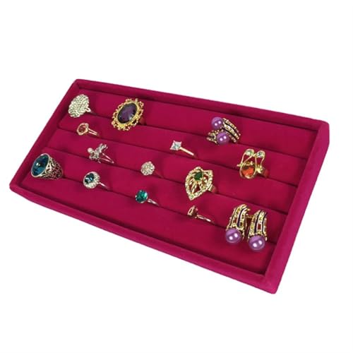SPPEOUKJ Schmucktabletts Roter Samt Schmuck Display Tablett Halskette Anhänger Perlen Lagerung Schaufenster Box Schmuck Tablett Ring Armband Orgnizer Fur Schmucktablett(Ring Tray) von SPPEOUKJ