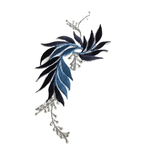 SPPEOUKJ Stickerei-AufnäHer 1 Paar/2 Stück Design-Kleider mit Blatt-Applikation for Kleidung, thermoadhäsive Patches, Stickerei-Patch, Blumenblätter for Kleid Fur AufbüGeln(Blue) von SPPEOUKJ
