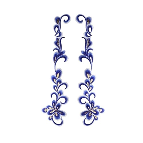 SPPEOUKJ Stickerei-AufnäHer 1 Paar Blau Gold Pailletten Lange Wolke Blume Stickerei Patch Afrikanische Spitze Applique Eisen Aufkleber Auf Kleid Kleidung Dekoration DIY Fur AufbüGeln(Deep Blue) von SPPEOUKJ