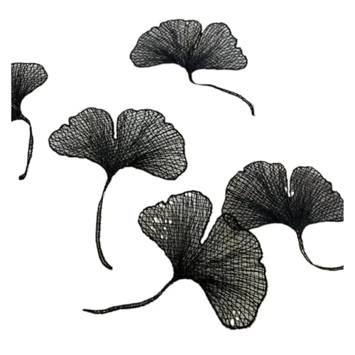 SPPEOUKJ Stickerei-AufnäHer 10 Stücke Schwarz Weiß Spitze Ginkgo Blätter Blume Stickerei Patch Applikationen Reparatur Fur AufbüGeln(Black) von SPPEOUKJ