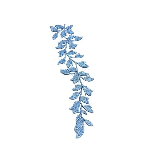 SPPEOUKJ Stickerei-AufnäHer 2 Stück 24 x 6,5 cm/Langes Blatt Stoff-Applikations-Patch, Florale Stickerei for Aufbügeln, Aufkleber for Kleid, Cheongsam, Vorhang-Patches Fur AufbüGeln(Blue) von SPPEOUKJ