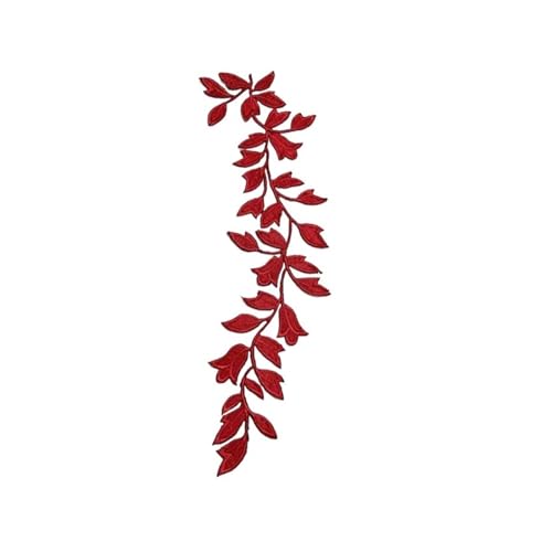 SPPEOUKJ Stickerei-AufnäHer 2 Stück 24 x 6,5 cm/Langes Blatt Stoff-Applikations-Patch, Florale Stickerei for Aufbügeln, Aufkleber for Kleid, Cheongsam, Vorhang-Patches Fur AufbüGeln(Red) von SPPEOUKJ