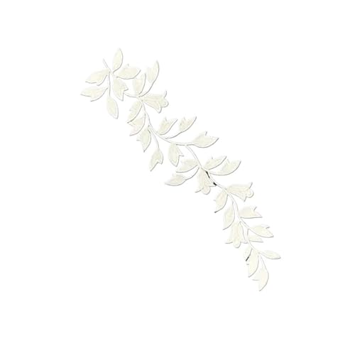 SPPEOUKJ Stickerei-AufnäHer 2 Stück 24 x 6,5 cm/Langes Blatt Stoff-Applikations-Patch, Florale Stickerei for Aufbügeln, Aufkleber for Kleid, Cheongsam, Vorhang-Patches Fur AufbüGeln(White) von SPPEOUKJ