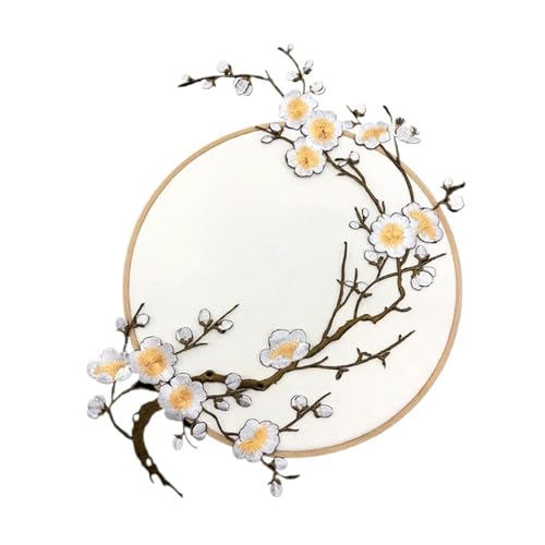 SPPEOUKJ Stickerei-AufnäHer 2 Stück Pflaumenblüten-Blumen-Applikation, Kleidung, Stickerei, Stoffaufkleber, for Aufbügeln, Basteln, Nähen, Reparatur, bestickte Werkzeuge Fur AufbüGeln(Style A) von SPPEOUKJ