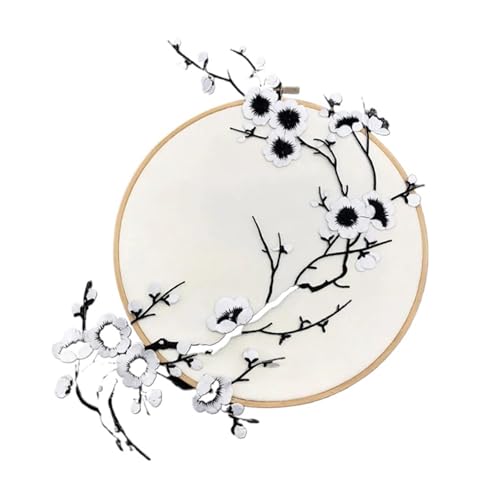 SPPEOUKJ Stickerei-AufnäHer 2 Stück Pflaumenblüten-Blumen-Applikation, Kleidung, Stickerei, Stoffaufkleber, for Aufbügeln, Basteln, Nähen, Reparatur, bestickte Werkzeuge Fur AufbüGeln(Style I) von SPPEOUKJ