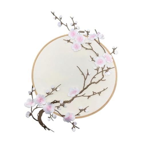 SPPEOUKJ Stickerei-AufnäHer 2 Stück Pflaumenblüten-Blumen-Applikation, Kleidung, Stickerei, Stoffaufkleber, for Aufbügeln, Basteln, Nähen, Reparatur, bestickte Werkzeuge Fur AufbüGeln(Style J) von SPPEOUKJ