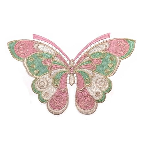 SPPEOUKJ Stickerei-AufnäHer 2 Stück Schmetterling bestickte Aufnäher for Kleidung, Nähen, Applikation, Stoff, Kleid Fur AufbüGeln(Pink) von SPPEOUKJ