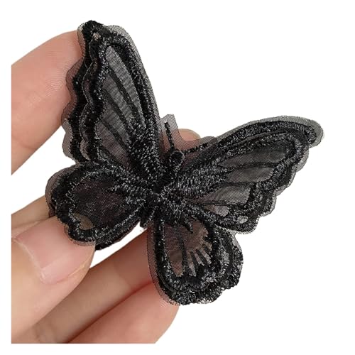 SPPEOUKJ Stickerei-AufnäHer 20 Stück Stickerei Schmetterling Nähen Eisen auf Patch Abzeichen Hochzeit Brautkleid bestickte Applikation Nähen Handwerk DIY Fur AufbüGeln(Black) von SPPEOUKJ
