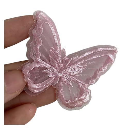 SPPEOUKJ Stickerei-AufnäHer 20 Stück Stickerei Schmetterling Nähen Eisen auf Patch Abzeichen Hochzeit Brautkleid bestickte Applikation Nähen Handwerk DIY Fur AufbüGeln(Pink) von SPPEOUKJ