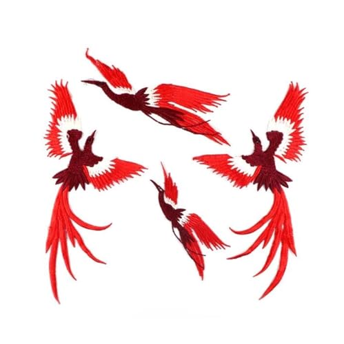 SPPEOUKJ Stickerei-AufnäHer 2Set/8Pcs Stickerei Tier Aufkleber Vogel Applique Nähen Auf Mantel DIY Handwerk Transfers for Kleidung Reparatur Patches Bekleidungs ​​Tuch Fur AufbüGeln(Red) von SPPEOUKJ