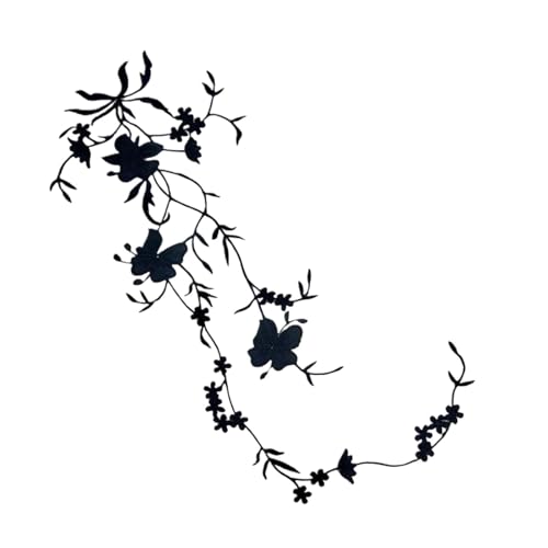 SPPEOUKJ Stickerei-AufnäHer 51 * 17CM Floral Applikation Patch Therm, Stiefmütterchen Blume Stoff Stickerei Eisen Auf Patches Kleidung Aufkleber for Kleidung, Kleid Fur AufbüGeln(Black) von SPPEOUKJ