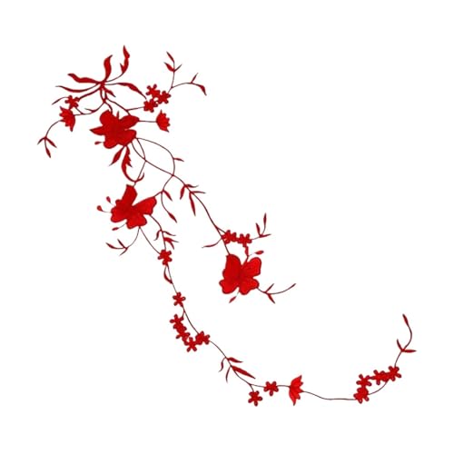SPPEOUKJ Stickerei-AufnäHer 51 * 17CM Floral Applikation Patch Therm, Stiefmütterchen Blume Stoff Stickerei Eisen Auf Patches Kleidung Aufkleber for Kleidung, Kleid Fur AufbüGeln(Red) von SPPEOUKJ