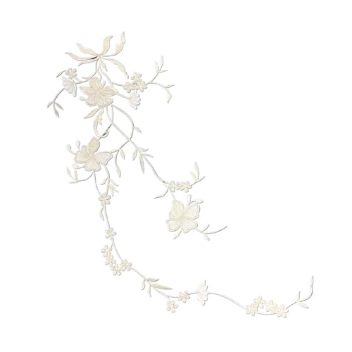 SPPEOUKJ Stickerei-AufnäHer 51 * 17CM Floral Applikation Patch Therm, Stiefmütterchen Blume Stoff Stickerei Eisen Auf Patches Kleidung Aufkleber for Kleidung, Kleid Fur AufbüGeln(Silver) von SPPEOUKJ