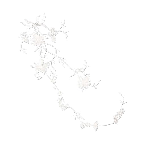 SPPEOUKJ Stickerei-AufnäHer 51 * 17CM Floral Applikation Patch Therm, Stiefmütterchen Blume Stoff Stickerei Eisen Auf Patches Kleidung Aufkleber for Kleidung, Kleid Fur AufbüGeln(White) von SPPEOUKJ