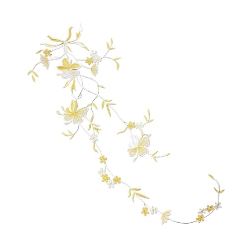 SPPEOUKJ Stickerei-AufnäHer 51 * 17CM Floral Applikation Patch Therm, Stiefmütterchen Blume Stoff Stickerei Eisen Auf Patches Kleidung Aufkleber for Kleidung, Kleid Fur AufbüGeln(White Gold 01) von SPPEOUKJ
