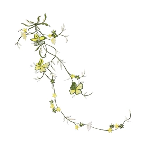 SPPEOUKJ Stickerei-AufnäHer 51 * 17CM Floral Applikation Patch Therm, Stiefmütterchen Blume Stoff Stickerei Eisen Auf Patches Kleidung Aufkleber for Kleidung, Kleid Fur AufbüGeln(Yellow Green) von SPPEOUKJ