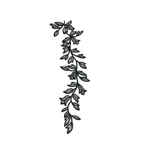 Stickerei-AufnäHer 2 Stück 24 x 6,5 cm/Langes Blatt Stoff-Applikations-Patch, florale Stickerei for Aufbügeln, Aufkleber for Kleid, Cheongsam, Vorhang-Patches Fur AufbüGeln(Silver With Black) von SPPEOUKJ