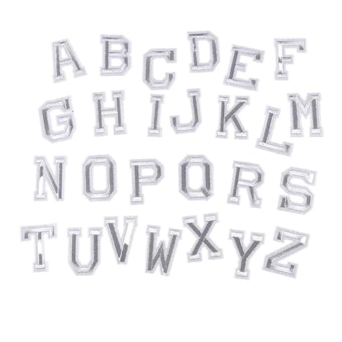 Stickerei-AufnäHer 26 Stück/kleine A~Z-farbige Alphabet- und englische Buchstaben for Kleidung, Aufkleber, Stoffapplikationen for Aufbügeln, Stickerei, Nähzubehör Fur AufbüGeln(03-Silver-A-Z) von SPPEOUKJ