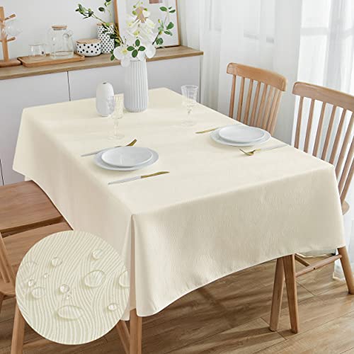 SPRICA Cremeweiß Jacquard-Tischdecke Rechteckige 300x150cm, wasserabweisend, einfarbig, hochwertig & weich, Wasserfluss-Musterdesign, maschinenwachbar von SPRICA