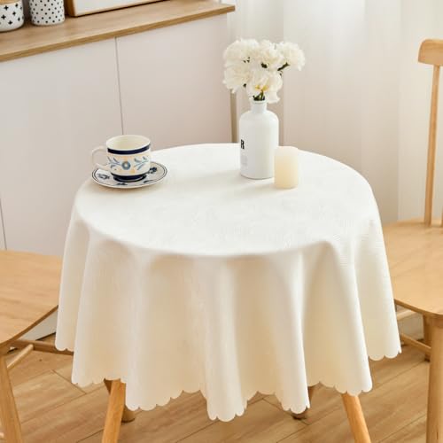 SPRICA Cremeweiß Runde Jacquard-Tischdecke Rund 120cm Durchmesser, wasserabweisend, einfarbig, schwere & weiche Qualität, Wasserfluss-Musterdesign, maschinenwachbar SPRICA Cremeweiß Runde Jacquard-Tischdecke Rund 120cm Durchmesser, wasserabweisend, einfarbig, schwere & weiche Qualität, Wasserfluss-Musterdesign, maschinenwachbar von SPRICA
