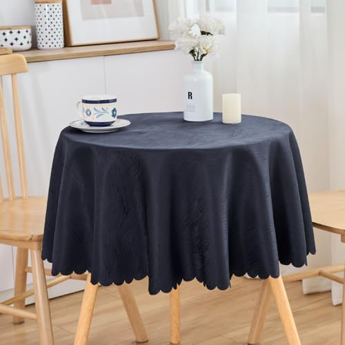 SPRICA Dunkelgrau Runde Jacquard-Tischdecke Rund 120cm Durchmesser, wasserabweisend, einfarbig, schwere & weiche Qualität, Wasserfluss-Musterdesign, maschinenwachbar von SPRICA