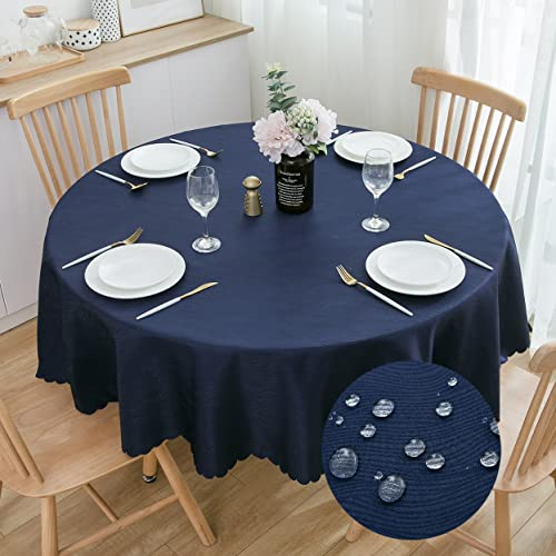 SPRICA Jacquard-Tischdecke, rund, wasserabweisend, maschinenwaschbar, einfarbig, geeignet für runde Tische mit 80–160 cm, Durchmesser 200 cm, Marineblau von SPRICA