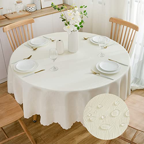 SPRICA Jacquard-Tischdecke, rund, wasserabweisend, maschinenwaschbar, einfarbig, geeignet für runde Tische von 50–120 cm, Durchmesser 160 cm, Beige von SPRICA
