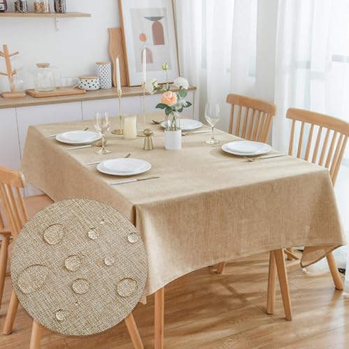 SPRICA Rechteckige Tischdecke 210x150cm Wasserabweisend mit Leinenstruktur, Fleckenabweisend, Abwischbar, Einfarbige Tischabdeckung, Weizenfarben SPRICA Rechteckige Tischdecke 210x150cm Wasserabweisend mit Leinenstruktur, Fleckenabweisend, Abwischbar, Einfarbige Tischabdeckung, Weizenfarben von SPRICA