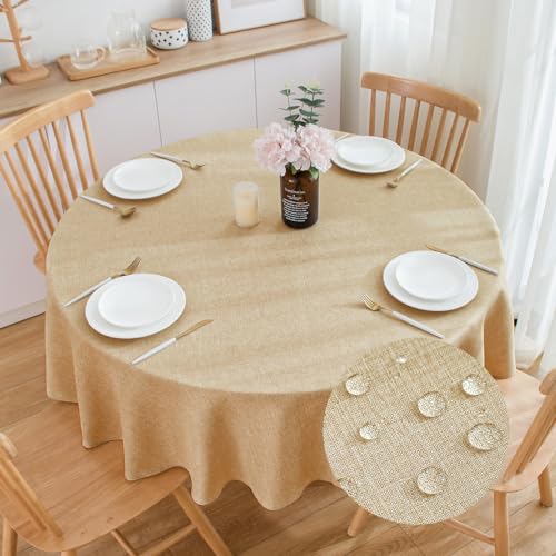 SPRICA Runde Tischdecke, 160 cm Durchmesser, wasserabweisend, Leinenstruktur, auslaufsicher, abwischbar, einfarbig, Kreisbezug, Weizen von SPRICA