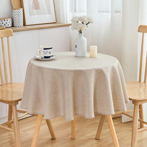 SPRICA Runde Tischdecke 120 cm Durchmesser Wasserabweisend mit Leinenstruktur, Fleckenabweisend, Abwischbar, Einfarbige Kreisabdeckung, Leinenfarben von SPRICA