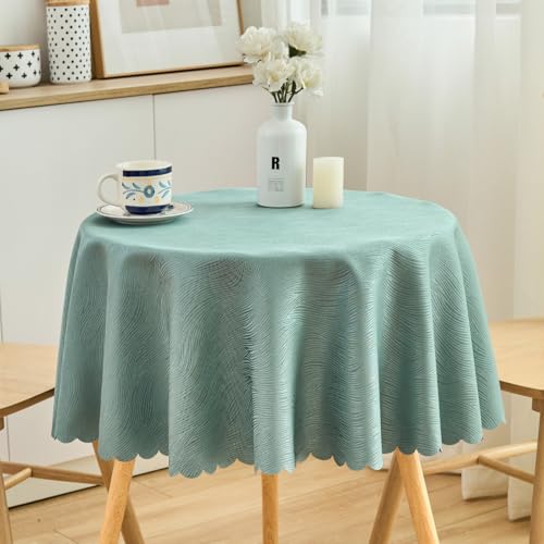 SPRICA Türkisgrün Runde Jacquard-Tischdecke Rund 120cm Durchmesser, wasserabweisend, einfarbig, schwere & weiche Qualität, Wasserfluss-Musterdesign, maschinenwachbar von SPRICA