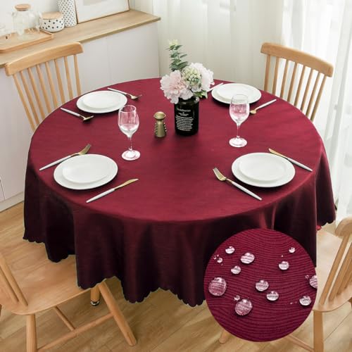 SPRICA Weinrot Runde Jacquard-Tischdecke Rund 200cm Durchmesser, wasserabweisend, einfarbig, schwere & weiche Qualität, Wasserfluss-Musterdesign, maschinenwachbar SPRICA Weinrot Runde Jacquard-Tischdecke Rund 200cm Durchmesser, wasserabweisend, einfarbig, schwere & weiche Qualität, Wasserfluss-Musterdesign, maschinenwachbar von SPRICA