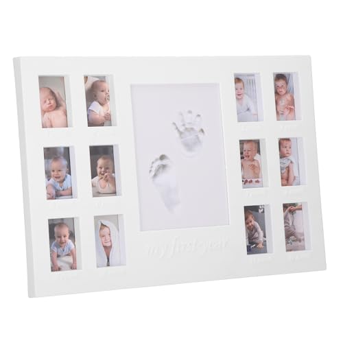 SPRINGOS Bilderrahmen Fußabdruck Handabdruck Set mit Knetmasse 12 Fotos Mehrfachrahmen für Baby Erinnerungen Abdruckrahmen Weiß von SPRINGOS