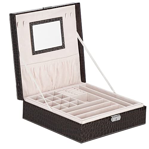 SPRINGOS Schmuckkoffer Schmuckkasten Schmuckschatulle 26 x 26 x 8,5 cm Geprägtes Kunstleder Abschließbar SPRINGOS Schmuckkoffer Schmuckkasten Schmuckschatulle 26 x 26 x 8,5 cm Geprägtes Kunstleder Abschließbar von SPRINGOS
