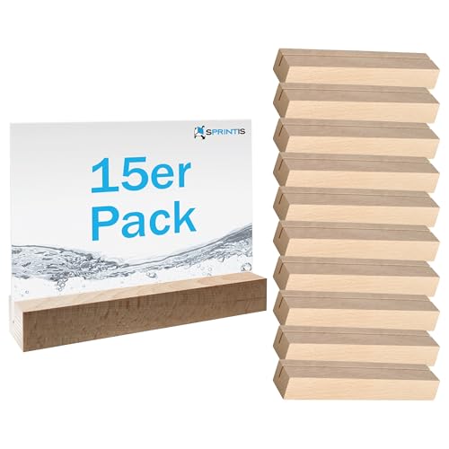 SPRINTIS Kartenhalter Holz 15 Stück, 15 x 3 cm, Fotohalter aus Buche mit geradem Einsteckschlitz, Tischkartenhalter perfekt für Hochzeiten, Buffets, Speisekarten & Tischnummern von SPRINTIS