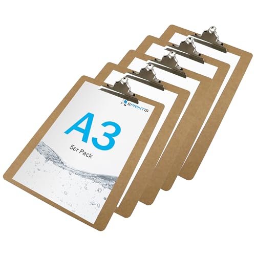 SPRINTIS Klemmbrett aus Holz im 5er Set, Classic - mit großer Retroklammer (DIN A3) von SPRINTIS