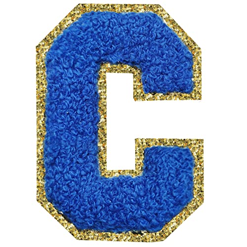 Buchstaben-Patches Varsity Glitzer, Chenille, 3 Stück, SPRT zum Aufbügeln, dunkelblau, Buchstaben-Aufnäher, Alphabet-Stoffaufnäher für Team-Kostüm, Kleidung, Taschen, Kleid, Schuhe, Hüte, Dekoration von SPRT