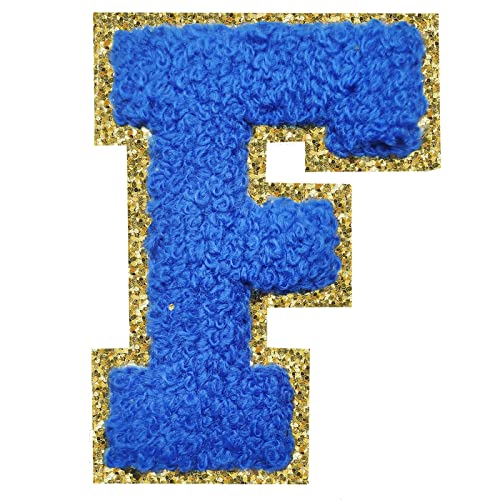 Buchstaben-Patches Varsity Glitzer, Chenille, 3 Stück, SPRT zum Aufbügeln, dunkelblau, Buchstaben-Aufnäher, Alphabet-Stoffaufnäher für Team-Kostüm-Dekoration, 7,9 cm Höhe F, 3 Stück von SPRT