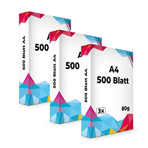 SPS Druckerpapier, Kopierpapier (1.500 Blatt, 80 g/m², DIN A4 Papier, weiß, für alle Drucker) 1 Box mit 3 Pack von SPS