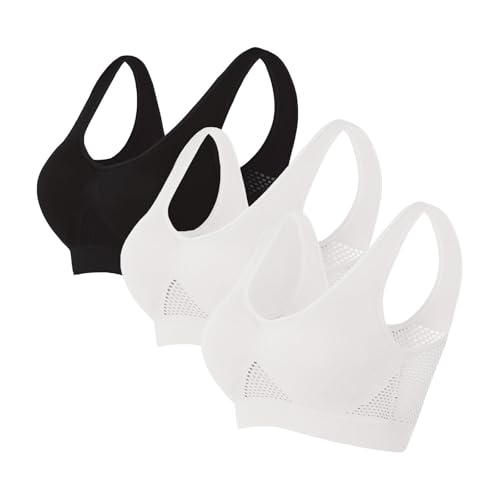3er-Pack Push-up-Sport-BHs für Damen, drahtlose Yoga-BHs mit abnehmbaren Pads, Sommer, Netzstoff, atmungsaktiv, bequem, Multipack, nahtloser BH, Weste, bauchfreie Tops für Yoga, Laufen, Joggen 3er-Pack Push-up-Sport-BHs für Damen, drahtlose Yoga-BHs mit abnehmbaren Pads, Sommer, Netzstoff, atmungsaktiv, bequem, Multipack, nahtloser BH, Weste, bauchfreie Tops für Yoga, Laufen, Joggen von SPSMOKH