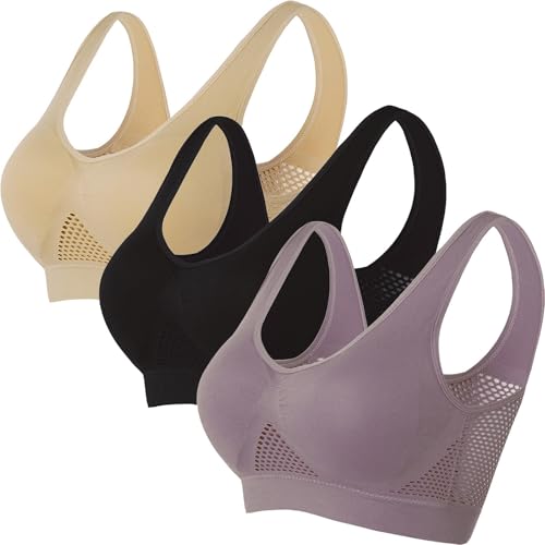 3er-Pack Push-up-Sport-BHs für Damen, drahtlose Yoga-BHs mit abnehmbaren Pads, Sommer, Netzstoff, atmungsaktiv, bequem, Multipack, nahtloser BH, Weste, bauchfreie Tops für Yoga, Laufen, Joggen 3er-Pack Push-up-Sport-BHs für Damen, drahtlose Yoga-BHs mit abnehmbaren Pads, Sommer, Netzstoff, atmungsaktiv, bequem, Multipack, nahtloser BH, Weste, bauchfreie Tops für Yoga, Laufen, Joggen von SPSMOKH