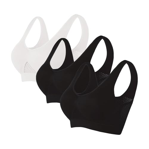 3er-Pack Push-up-Sport-BHs für Damen, drahtlose Yoga-BHs mit abnehmbaren Pads, Sommer, Netzstoff, atmungsaktiv, bequem, Multipack, nahtloser BH, Weste, bauchfreie Tops für Yoga, Laufen, Joggen 3er-Pack Push-up-Sport-BHs für Damen, drahtlose Yoga-BHs mit abnehmbaren Pads, Sommer, Netzstoff, atmungsaktiv, bequem, Multipack, nahtloser BH, Weste, bauchfreie Tops für Yoga, Laufen, Joggen von SPSMOKH