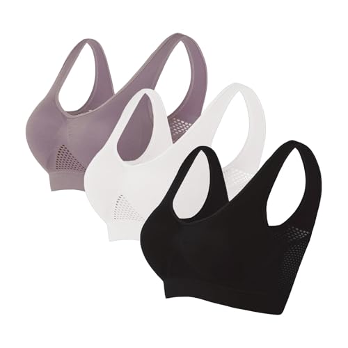3er-Pack Push-up-Sport-BHs für Damen, drahtlose Yoga-BHs mit abnehmbaren Pads, Sommer, Netzstoff, atmungsaktiv, bequem, Multipack, nahtloser BH, Weste, bauchfreie Tops für Yoga, Laufen, Joggen 3er-Pack Push-up-Sport-BHs für Damen, drahtlose Yoga-BHs mit abnehmbaren Pads, Sommer, Netzstoff, atmungsaktiv, bequem, Multipack, nahtloser BH, Weste, bauchfreie Tops für Yoga, Laufen, Joggen von SPSMOKH